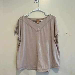 Indygena Oatmeal V Neck Short Sleeve Blouse